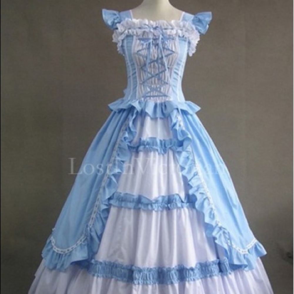Vintage Reproduction Baby Blue Victorian Era Dress with Corset